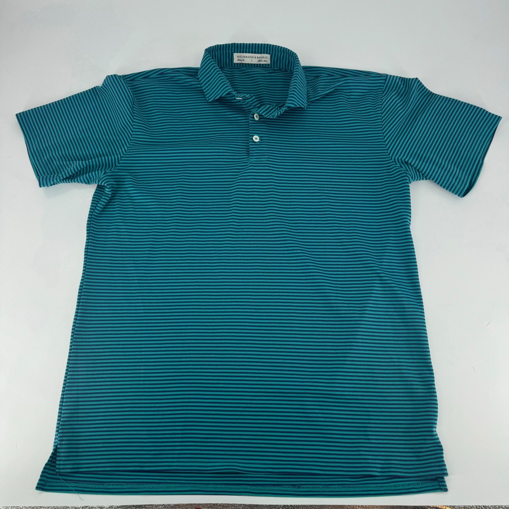 Holderness & Bourne Mens Tailored Fit Striped Golf Polo Shirt Teal Blue Large